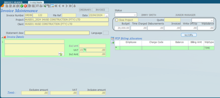 Projector Invoice Project Invoicing